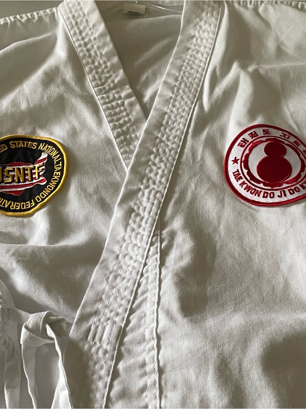 🥋Boys Taekwondo Uniform Gi Top Patches USA, Korea, Ji Do Kwan, USA TKD Fed Size - Picture 4 of 9